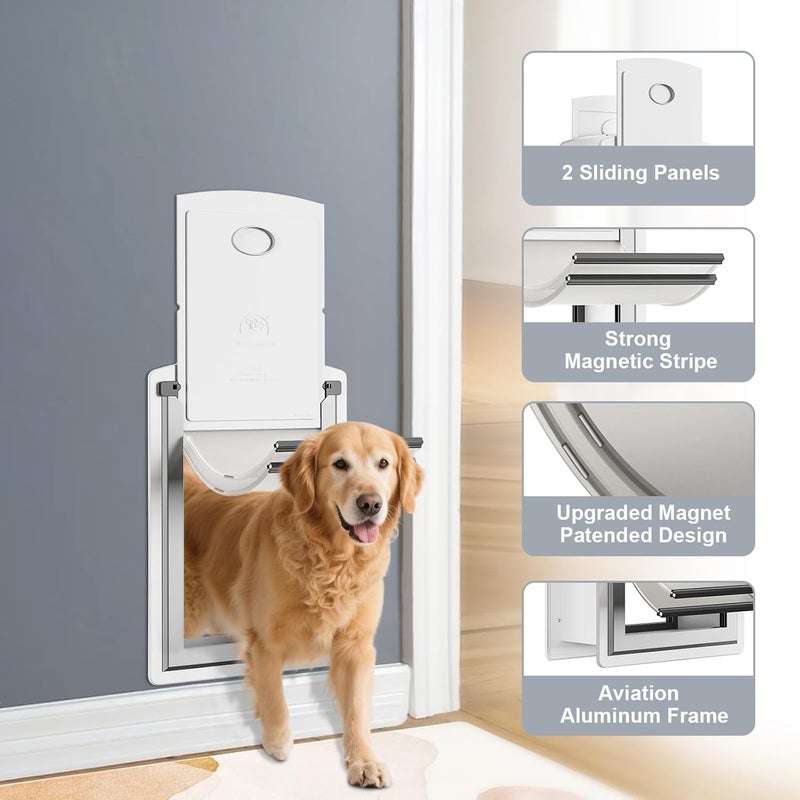 Decormax Dog Door for Wall, Steel Dog Door with Telescoping Tunnel, Weatherproof Pet Door with Two Sliding Lock Panels and Magnetic Flaps, Easy to Install, White, Large - Image 2